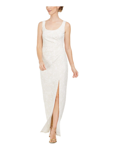 ADRIANNA PAPELL Womens Ivory Embroidered Zippered Sleeveless Scoop Neck Maxi Evening Sheath Dress 6