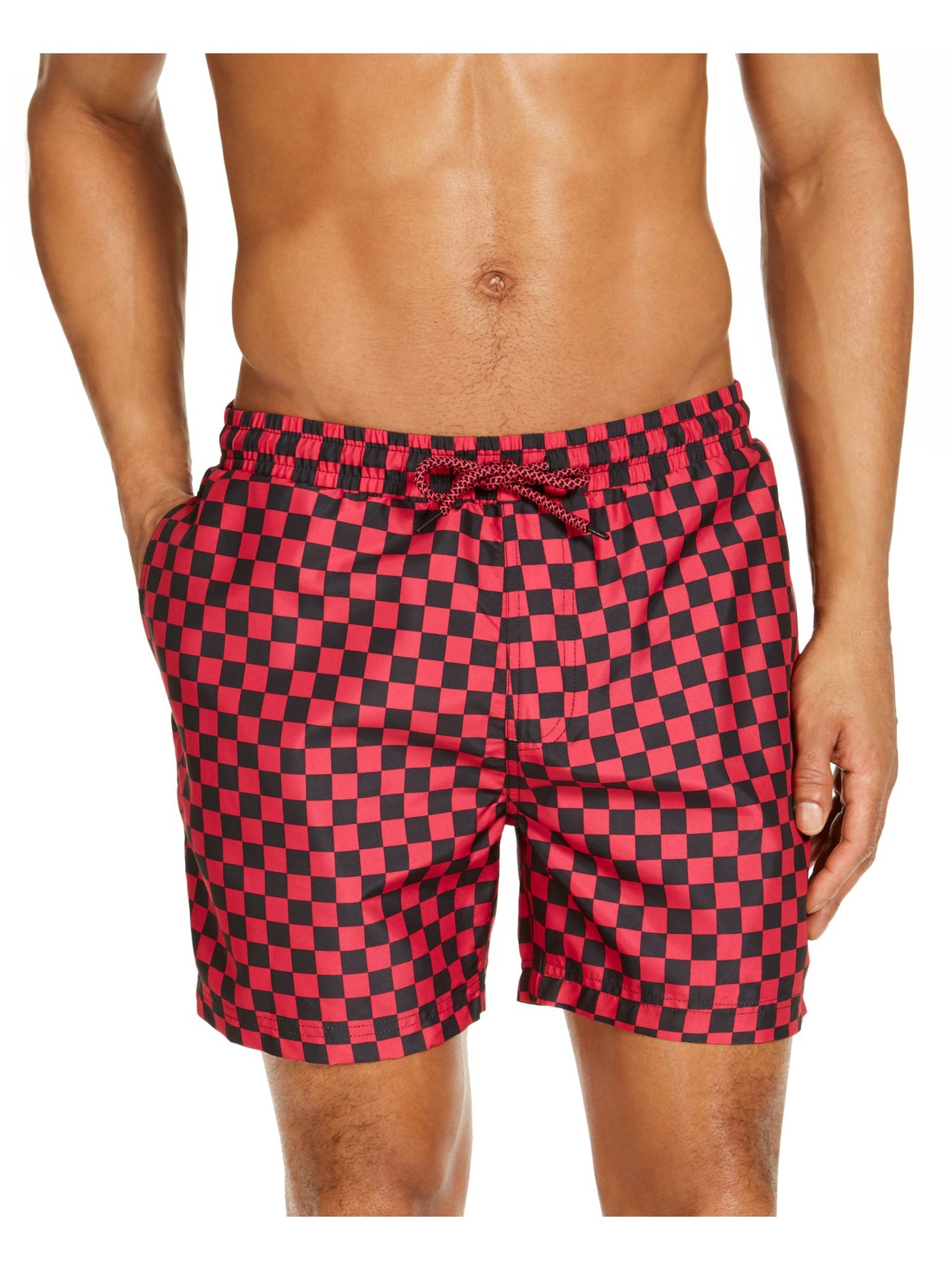 INC Mens Red Drawstring, Check Shorts XL