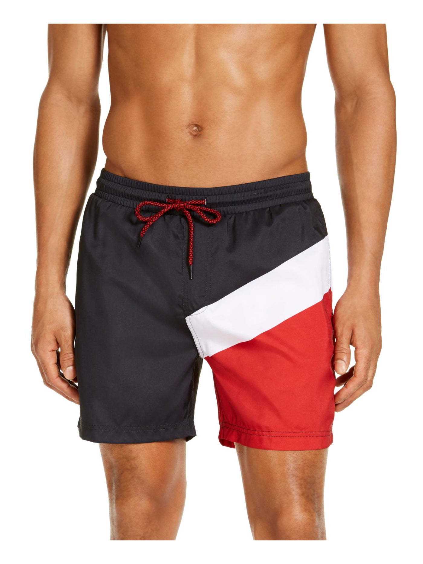 INC Mens Black Lined Color Block Classic Fit Swim Trunks M