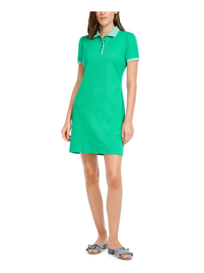 MAISON JULES Womens Green Printed Long Sleeve V Neck Short Sheath Dress L
