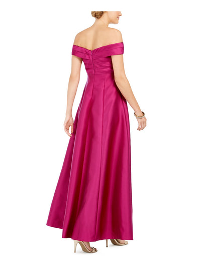 ADRIANNA PAPELL Womens Zippered Pocketed Satin Gown Short Sleeve Off Shoulder Maxi Formal Fit + Flare Dress