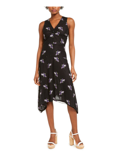 MICHAEL MICHAEL KORS Womens Black Sheer Floral Sleeveless V Neck Above The Knee Fit + Flare Dress XXS