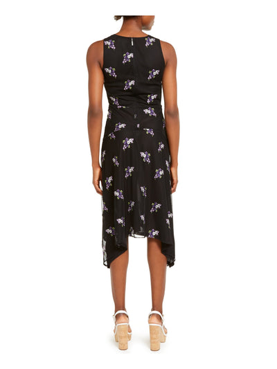 MICHAEL MICHAEL KORS Womens Black Sheer Floral Sleeveless V Neck Above The Knee Fit + Flare Dress XL