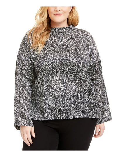 EILEEN FISHER Womens Black Printed Long Sleeve Mock Neck Wear To Work Top Plus 1X