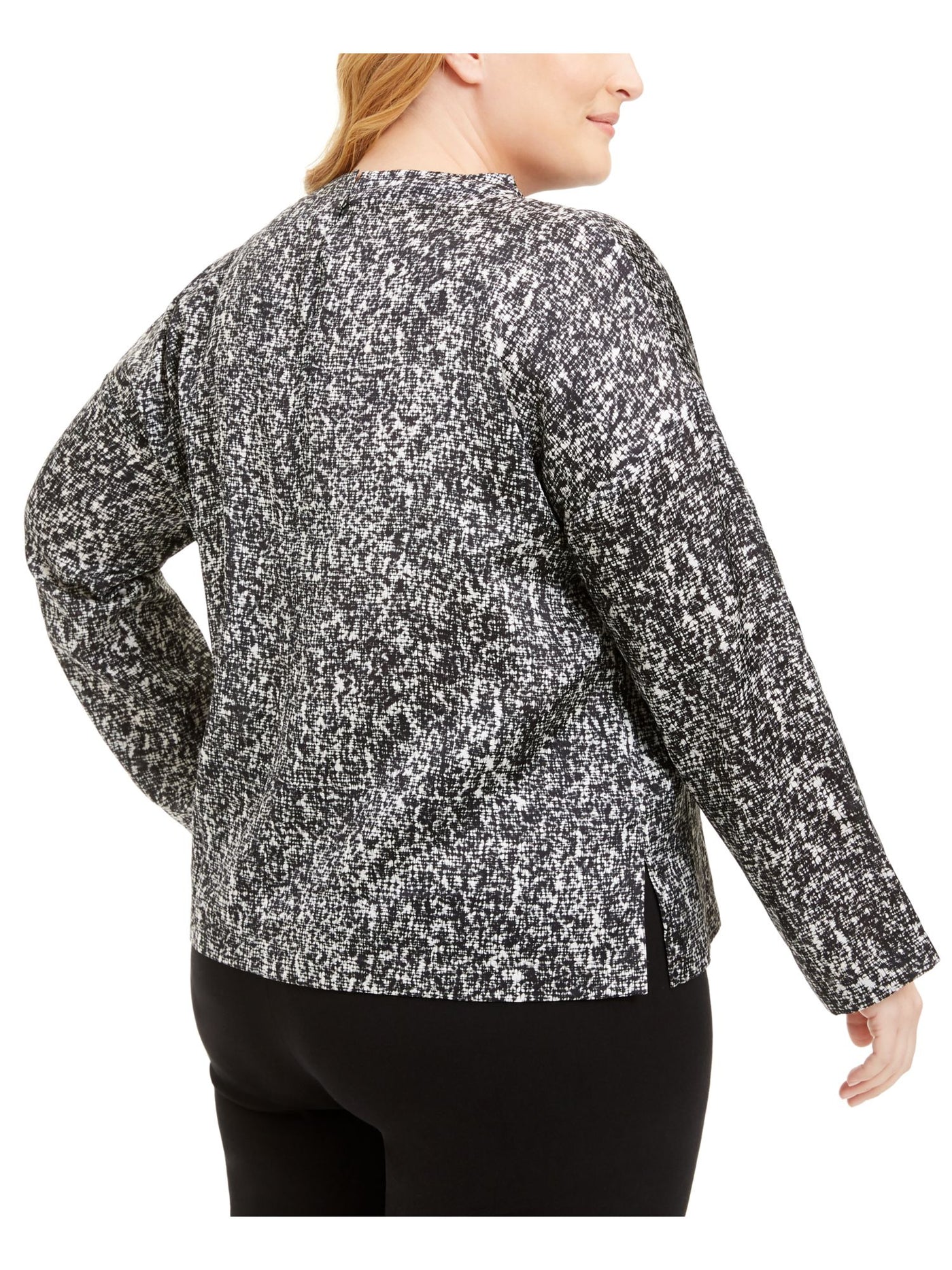 EILEEN FISHER Womens Black Printed Long Sleeve Mock Neck Wear To Work Top Plus 1X
