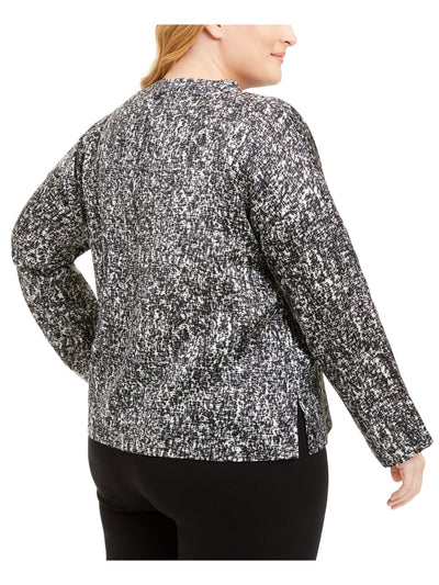 EILEEN FISHER Womens Black Printed Long Sleeve Mock Neck Wear To Work Top Plus 1X