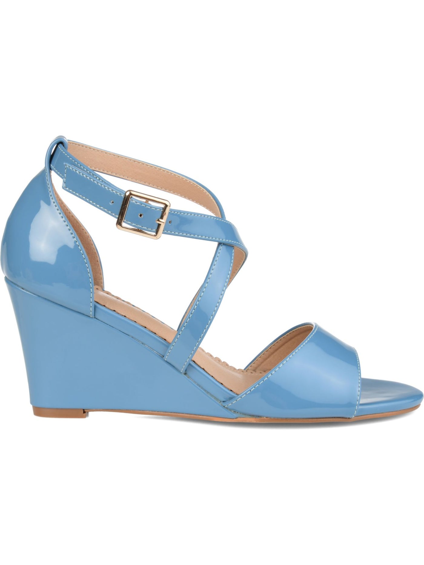 JOURNEE COLLECTION Womens Light Blue Crisscross Ankle Strap Adjustable Strap Adjustable Strap Comfort Stacey Open Toe Wedge Buckle Pumps Shoes 9