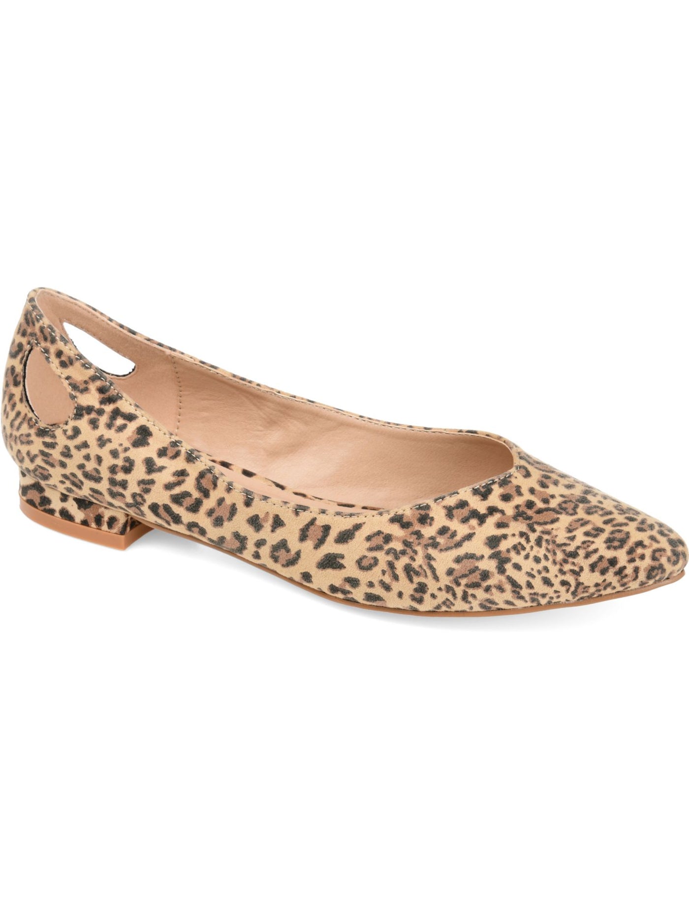 JOURNEE COLLECTION Womens Beige Leopard Print Cut Outs Comfort Devon Almond Toe Block Heel Slip On Ballet Flats 9 M