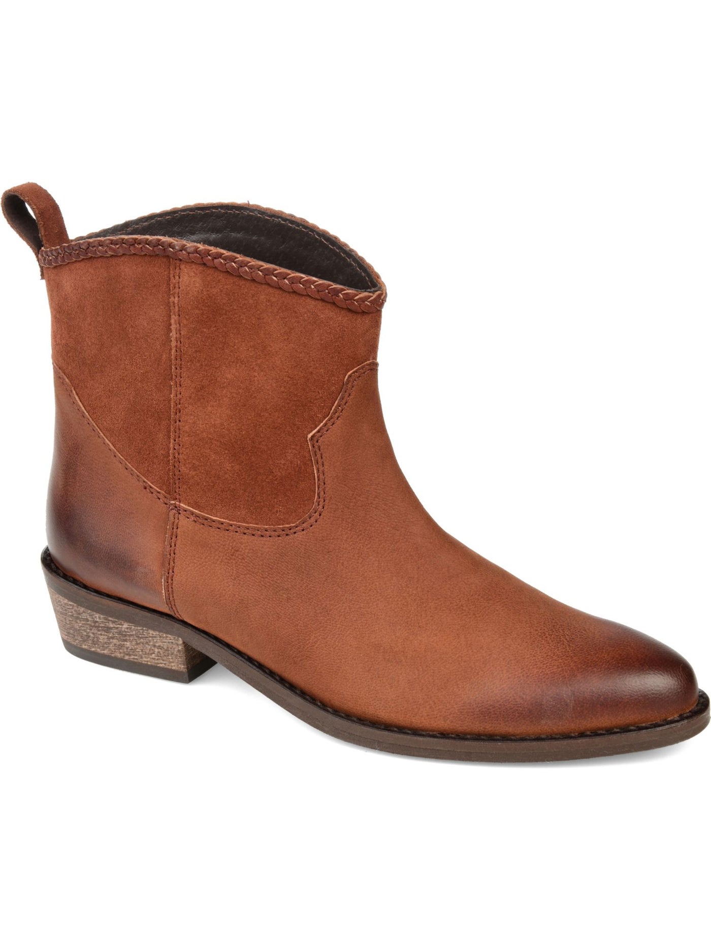 JOURNEE COLLECTION Womens Brown Back Pull Tag Braided Comfort Carmela Almond Toe Block Heel Slip On Leather Booties 7.5 M