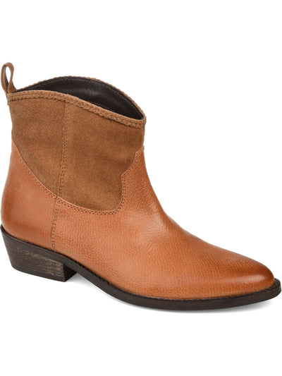 JOURNEE SIGNATURE Womens Brown Back Pull Tag Braided Comfort Carmela Almond Toe Block Heel Slip On Leather Booties 8.5 M