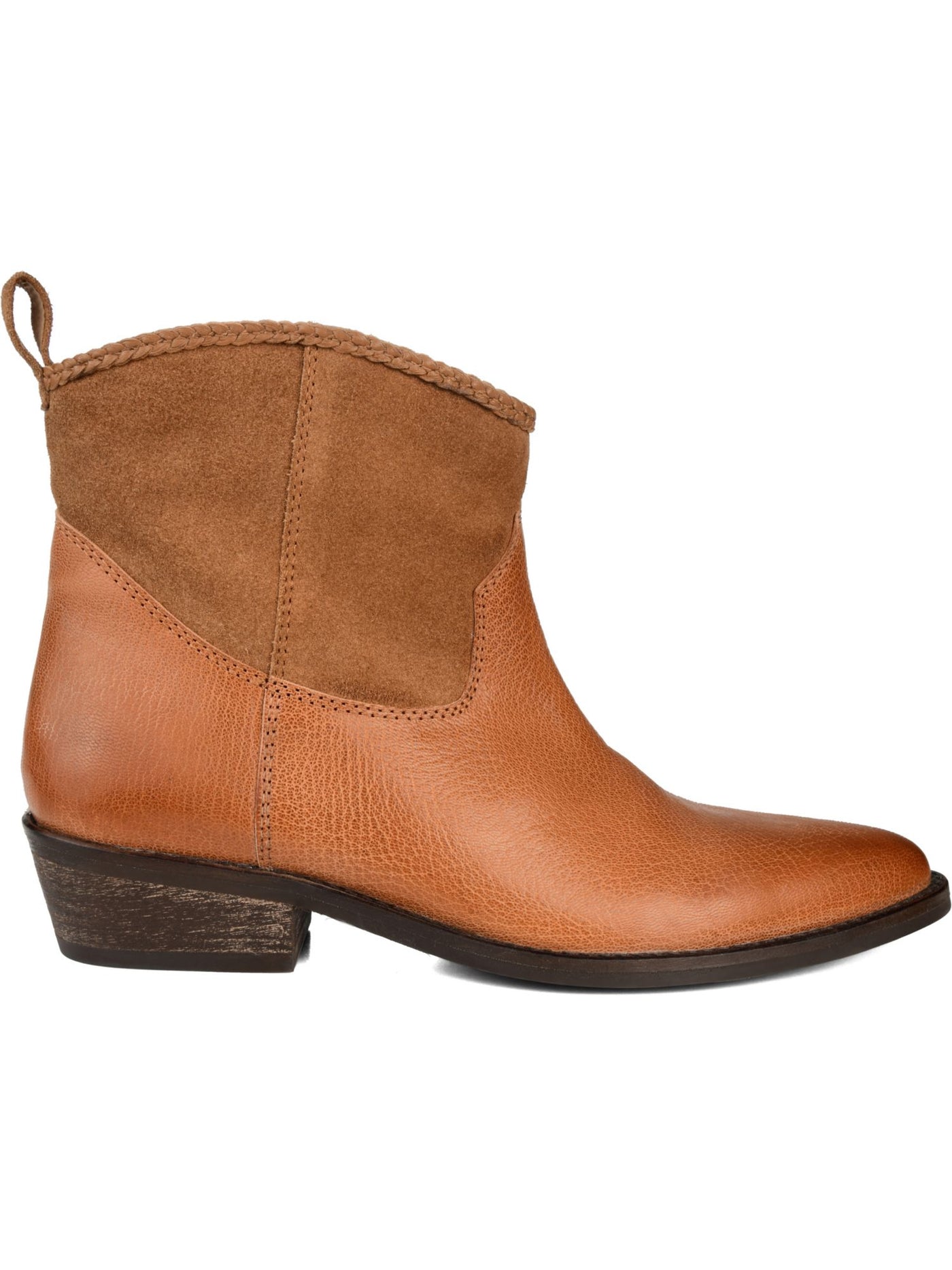 JOURNEE SIGNATURE Womens Brown Back Pull Tag Braided Comfort Carmela Almond Toe Block Heel Slip On Leather Booties 8.5 M