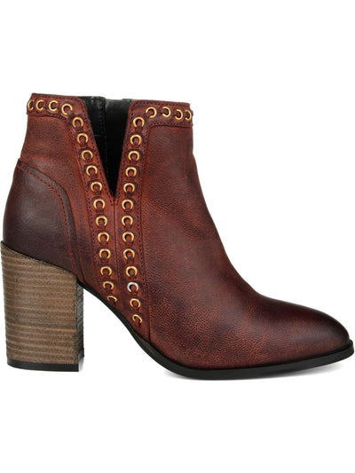 JOURNEE SIGNATURE Womens Red Cushioned Eyelet Jorri Almond Toe Stacked Heel Zip-Up Booties 5.5