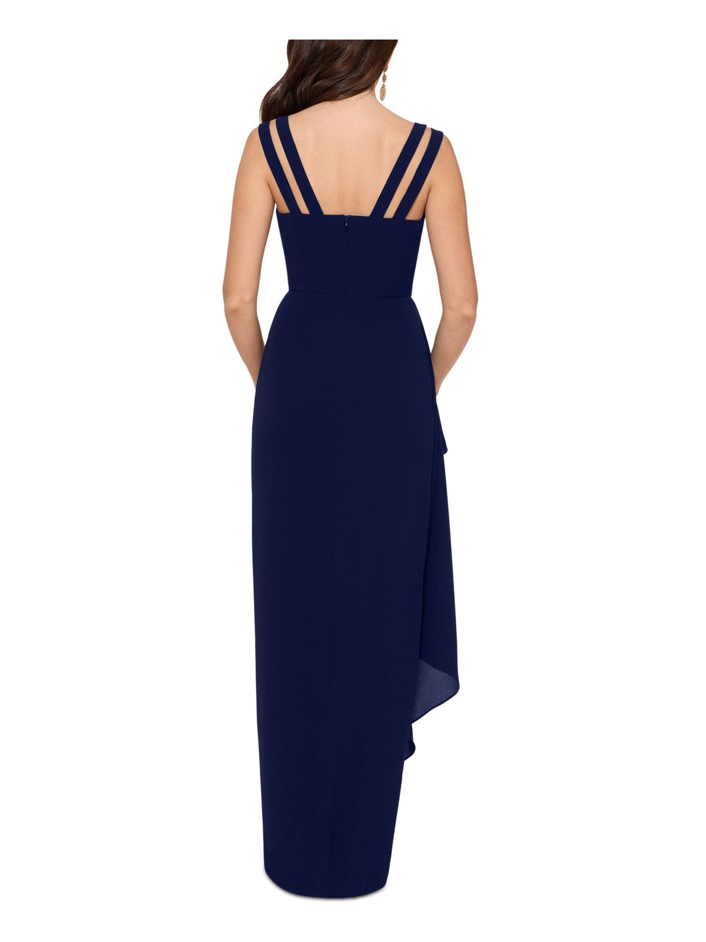 XSCAPE Womens Navy Square Neck Full-Length Formal Hi-Lo Dress 14