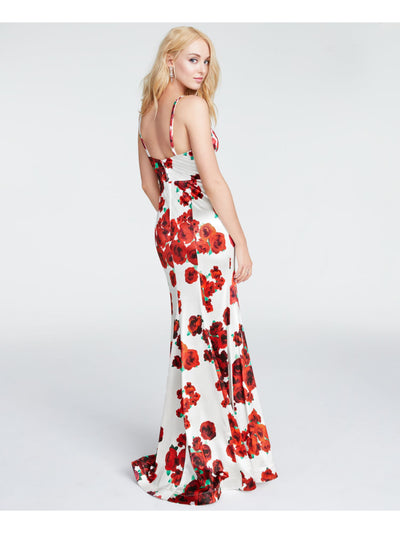 TEEZE ME Womens White Zippered Floral Spaghetti Strap Sweetheart Neckline Full-Length Fit + Flare Prom Dress 0