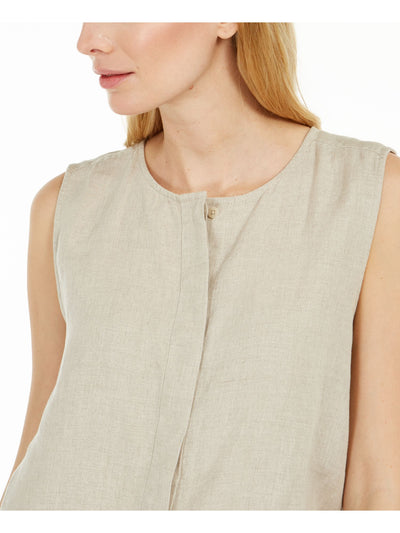 EILEEN FISHER Womens Beige Pocketed Organic Linen Sleeveless Crew Neck Straight leg Jumpsuit M