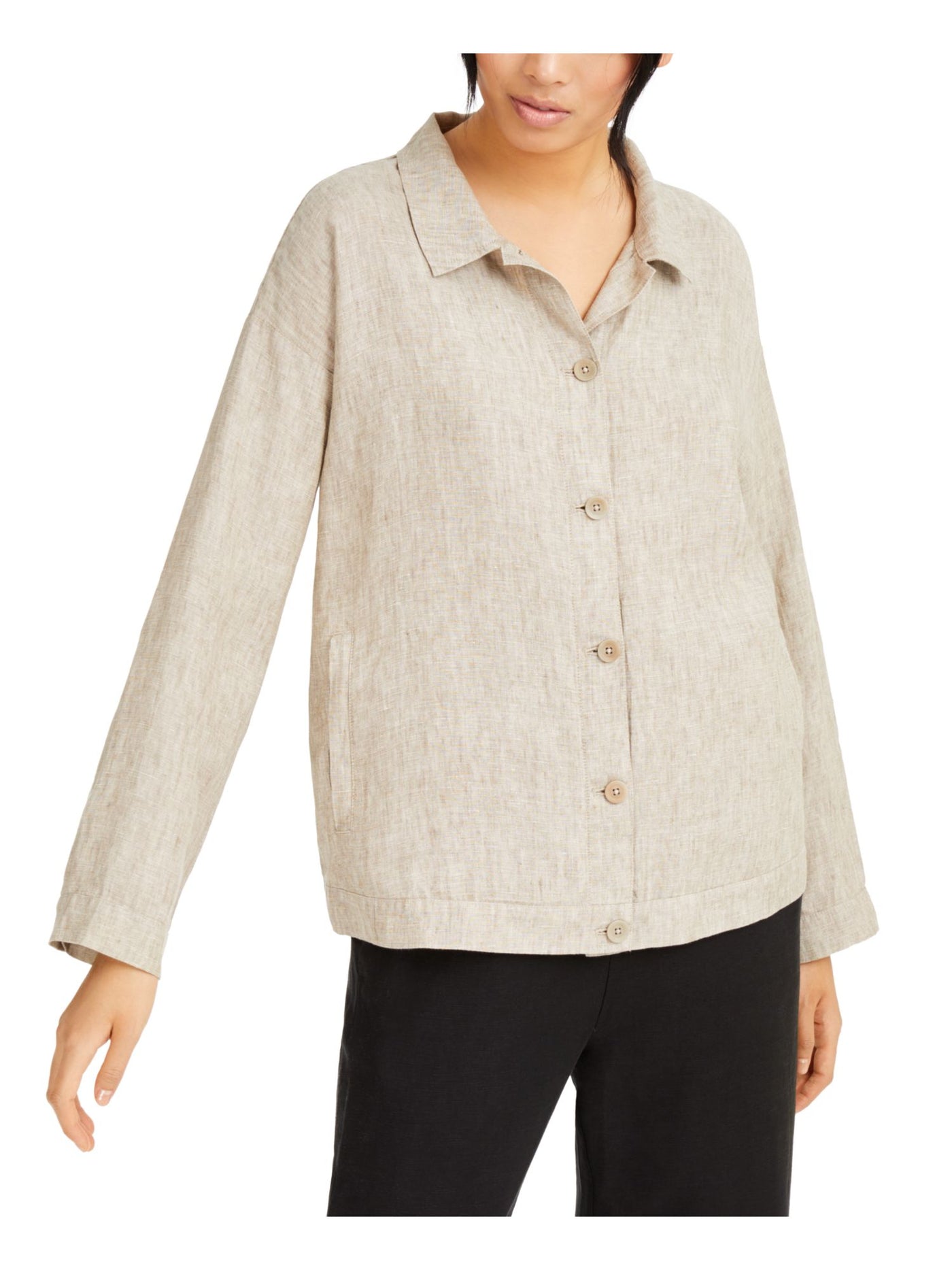 EILEEN FISHER Womens Beige Button Down Jacket XS