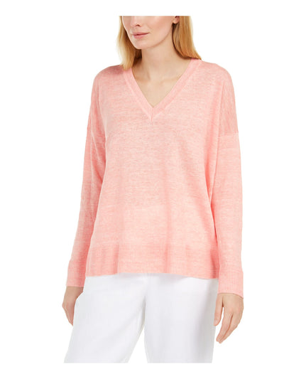 EILEEN FISHER Womens Coral Long Sleeve V Neck Sweater M