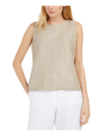 EILEEN FISHER Womens Beige Sleeveless Jewel Neck Top XS