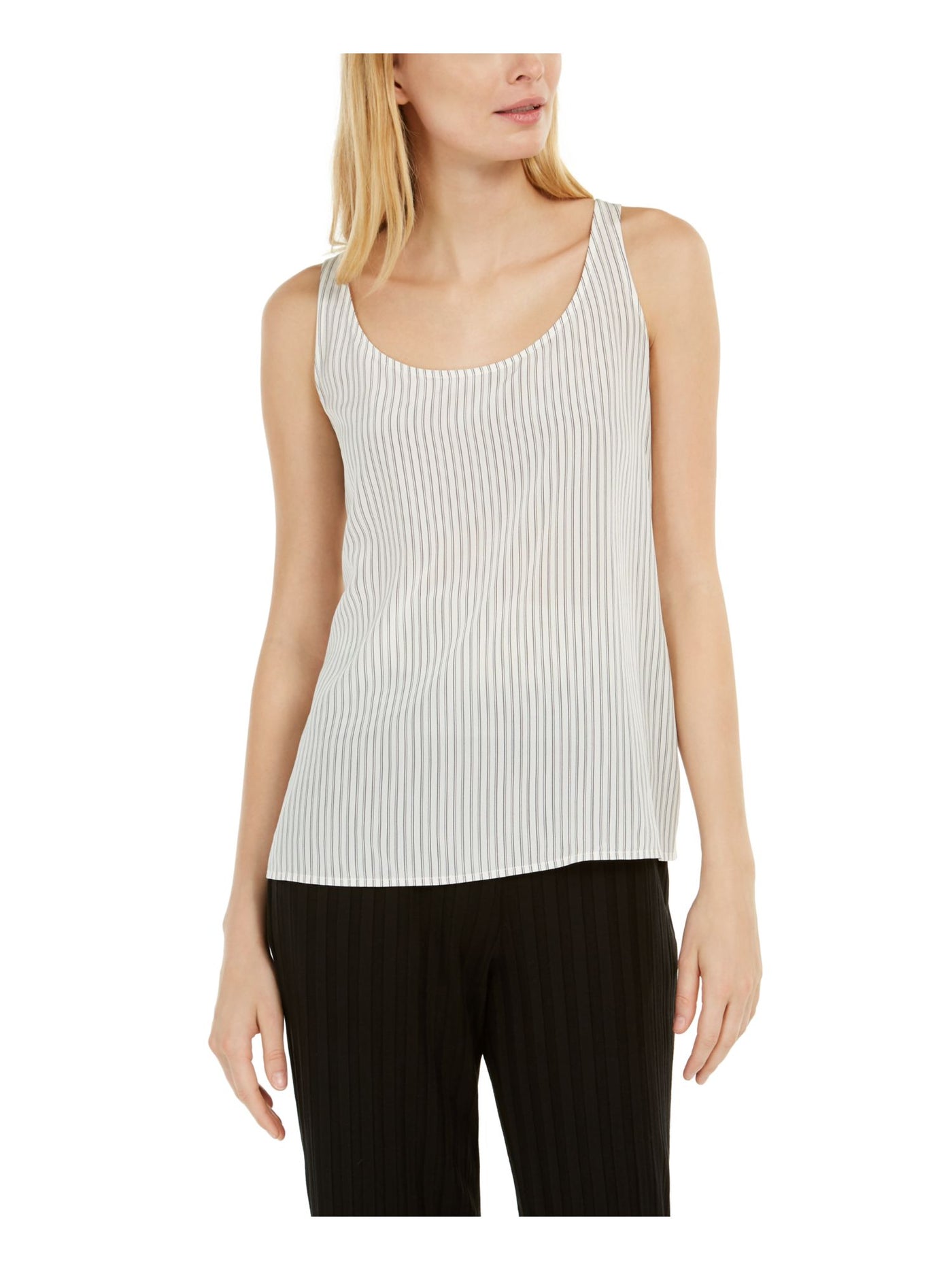 EILEEN FISHER Womens Ivory Pinstripe Sleeveless Scoop Neck Tank Top M