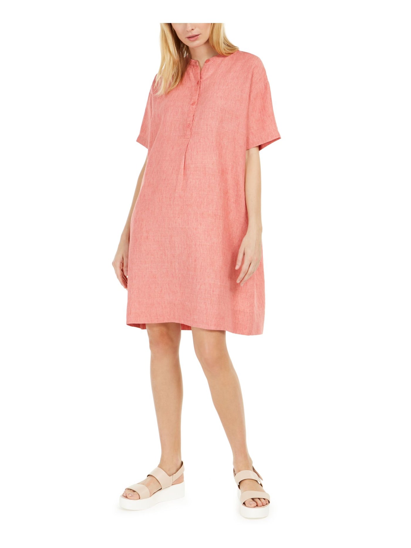 EILEEN FISHER Womens Coral Short Sleeve Crew Neck Above The Knee Shift Dress XS