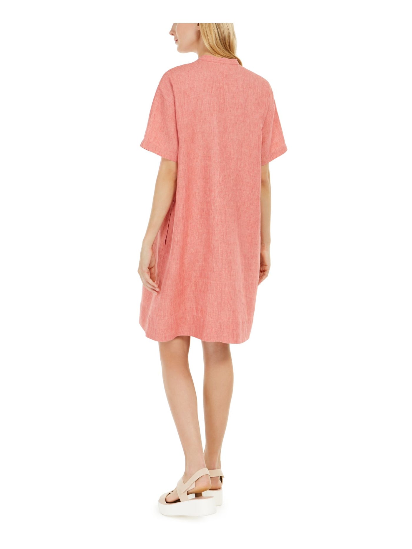 EILEEN FISHER Womens Coral Short Sleeve Crew Neck Above The Knee Shift Dress L