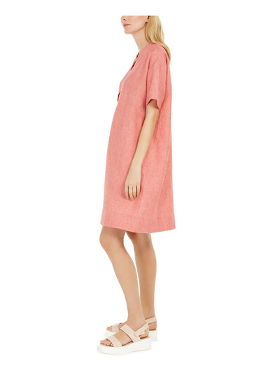 EILEEN FISHER Womens Coral Short Sleeve Crew Neck Above The Knee Shift Dress XS