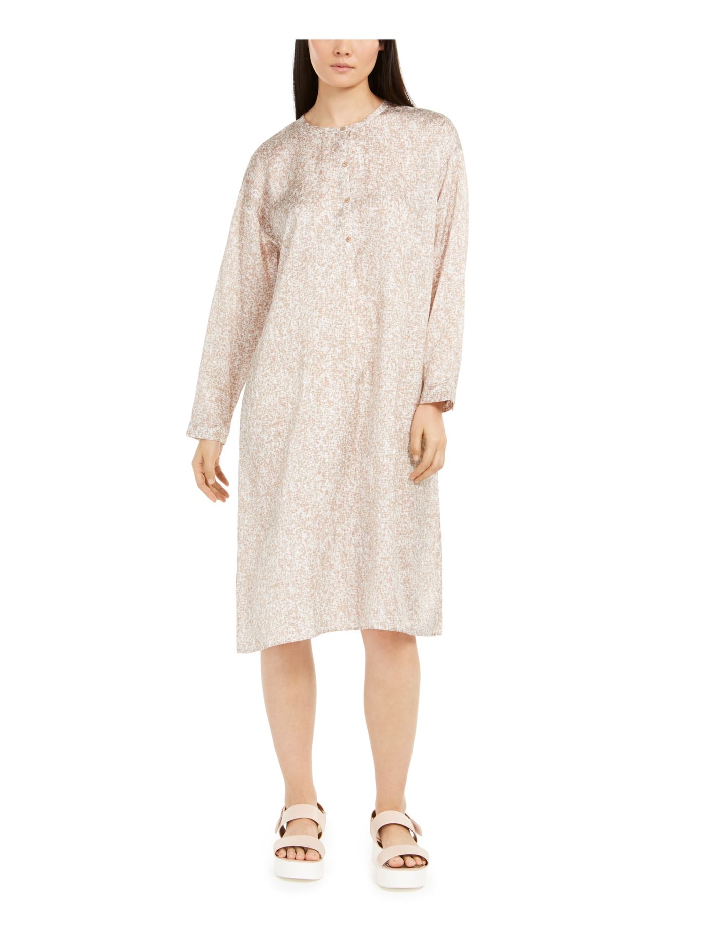 EILEEN FISHER Womens Long Sleeve Crew Neck Knee Length Shift Dress