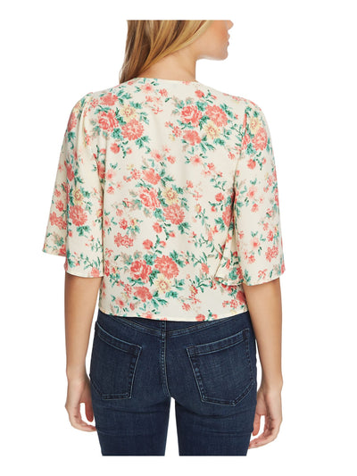 1. STATE Womens Short Sleeve Tie-front V Neck Top