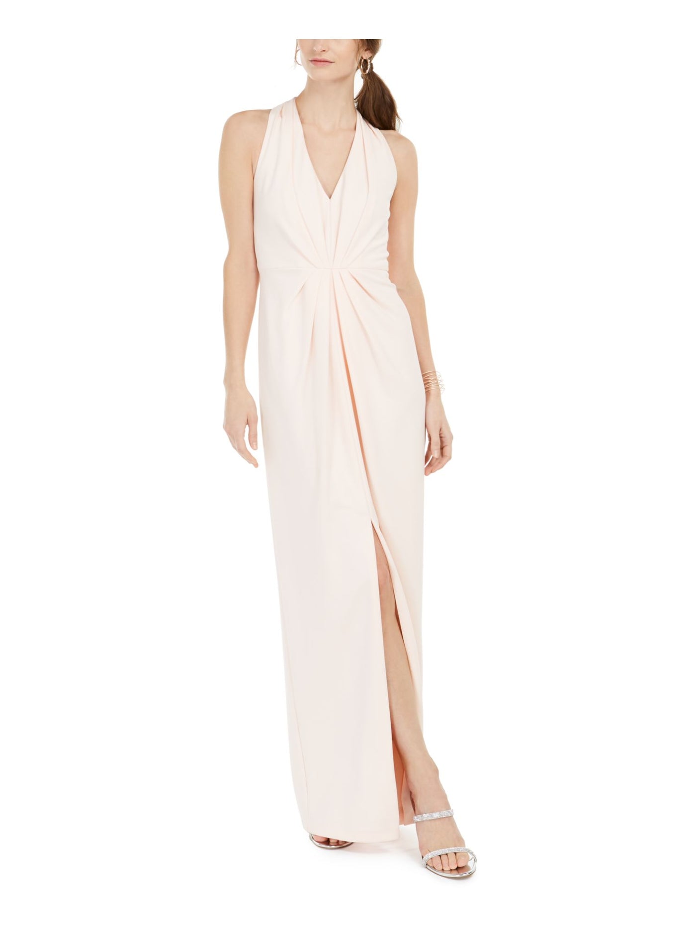 ADRIANNA PAPELL Womens Pleated Sleeveless V Neck Full-Length Evening Sheath Dress