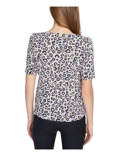 SANCTUARY Womens Beige Animal Print Short Sleeve Jewel Neck Top XS