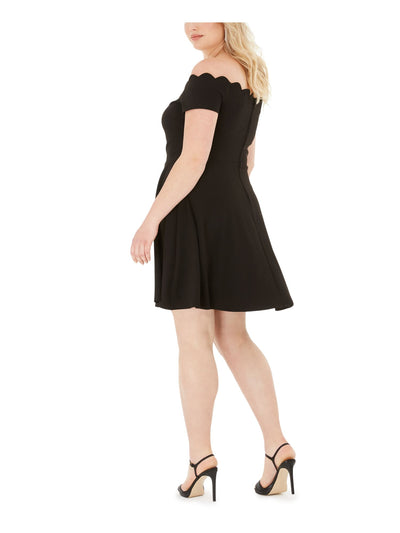 B DARLIN Womens Off Shoulder Short Scalloped Cocktail A-Line Dress