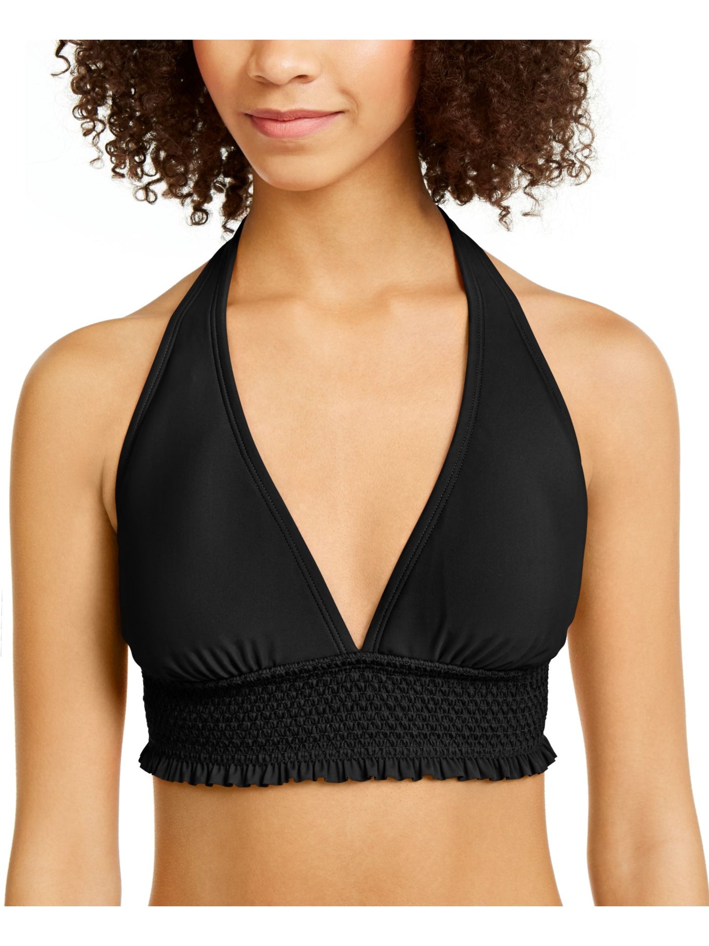 TOMMY HILFIGER Women's Black Stretch REMOVABLE CUPS Deep V Neck UV Protection Halter Swimsuit Top M