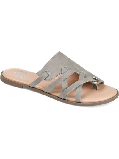 JOURNEE COLLECTION Womens Gray Strappy Grommet And Strap Detail Cushioned Asymmetrical Hasten Round Toe Slip On Sandals Shoes 8.5 M