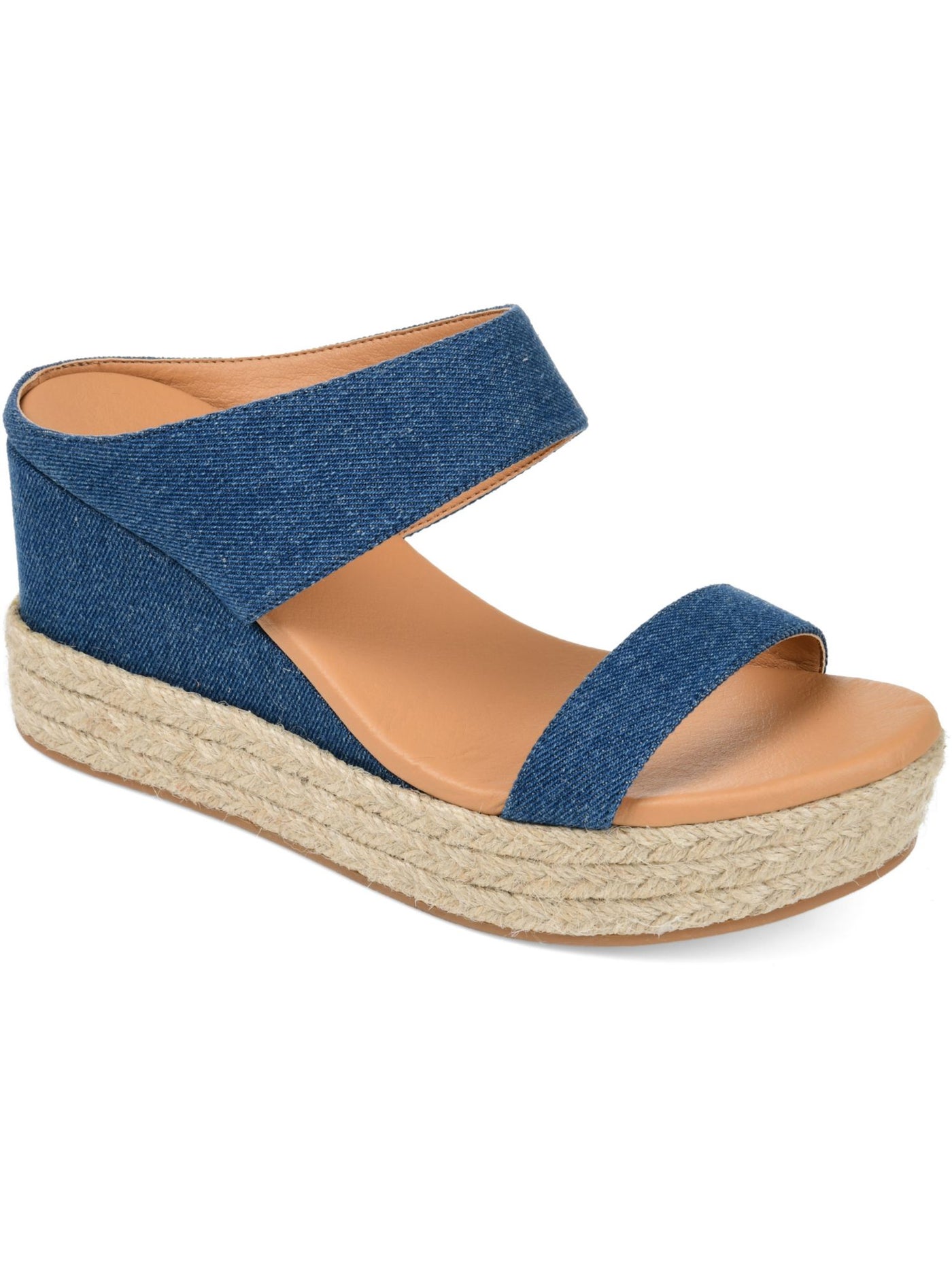 JOURNEE COLLECTION Womens Blue 1-1/2" Platform Faux Denim Cushioned Alissa Round Toe Wedge Slip On Espadrille Shoes 8 M