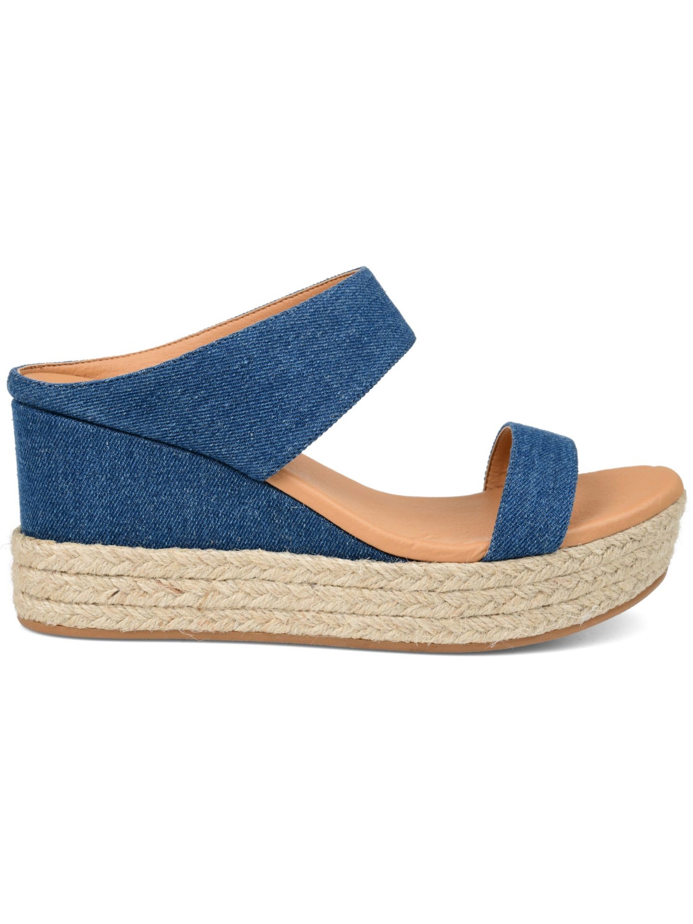 JOURNEE COLLECTION Womens Blue 1-1/2" Platform Faux Denim Cushioned Alissa Round Toe Wedge Slip On Espadrille Shoes 8 M