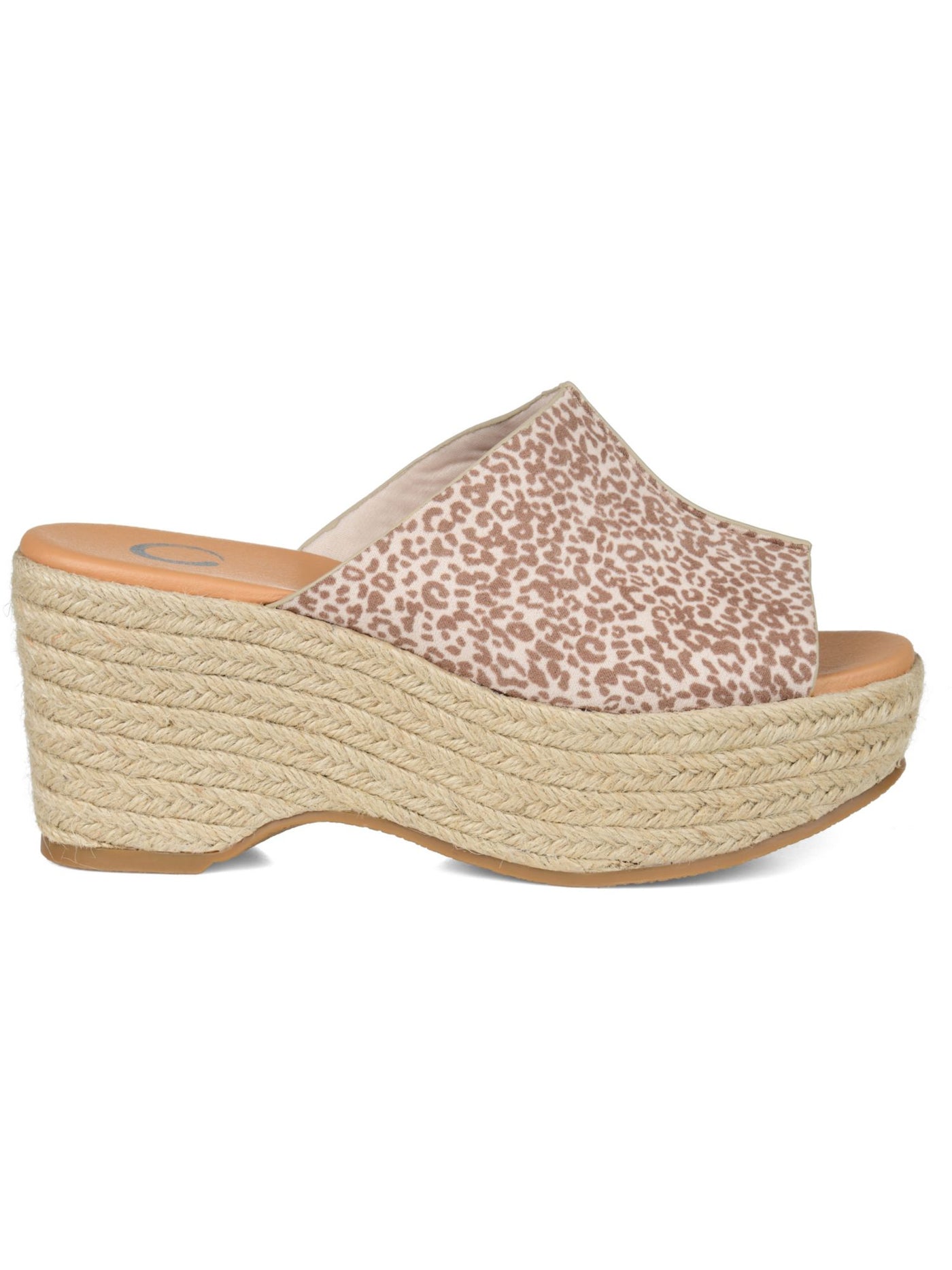 JOURNEE COLLECTION Womens Beige Leopard Print Espadrille 1.5" Platform Cushioned Karmen Open Toe Wedge Slide Sandals Shoes 10