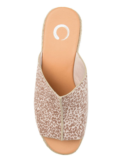 JOURNEE COLLECTION Womens Beige Leopard Print Espadrille 1.5" Platform Cushioned Karmen Open Toe Wedge Slide Sandals Shoes 10