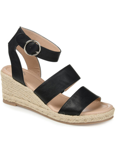 JOURNEE COLLECTION Womens Black Strappy Buckle Accent Ankle Strap Norra Round Toe Wedge Buckle Espadrille Shoes 8 M