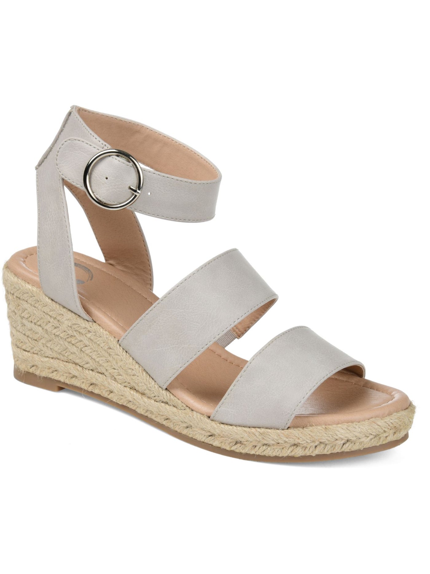 JOURNEE COLLECTION Womens Gray Open Toe Wedge Buckle Espadrille Shoes 7.5