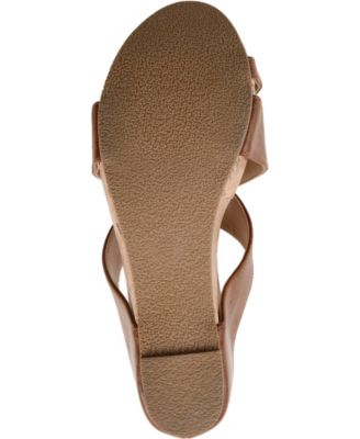 JOURNEE COLLECTION Womens Brown Crisscross Toe Strap Cushioned Open Back Shoe Rayna Open Toe Wedge Slip On Sandals Shoes