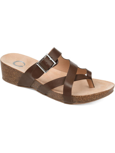 JOURNEE COLLECTION Womens Brown 1/2" Platform Crossover Straps Buckle Strappy Comfort Madrid Round Toe Wedge Slip On Thong Sandals Shoes 8