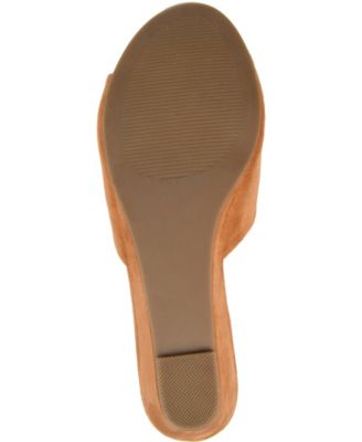 JOURNEE COLLECTION Womens Brown Padded Pavan Round Toe Wedge Slip On Slide Sandals Shoes