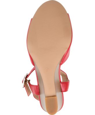 JOURNEE COLLECTION Womens Red Scalloped Insole Cushioned Adjustable Strap Ricci Round Toe Wedge Buckle Dress Slingback