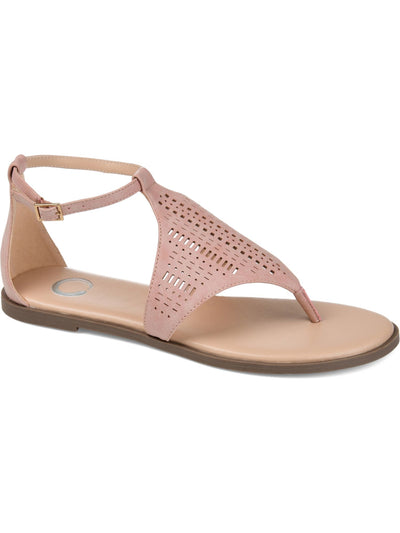 JOURNEE COLLECTION Womens Pink Laser Cut Half-Caged Design Cushioned Ankle Strap Niobi Round Toe Buckle Thong Sandals Shoes 5.5