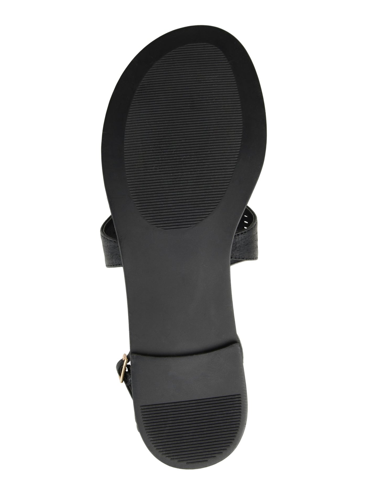 JOURNEE COLLECTION Womens Black Laser Cut Half-Caged Design Cushioned Ankle Strap Niobi Round Toe Buckle Thong Sandals 10