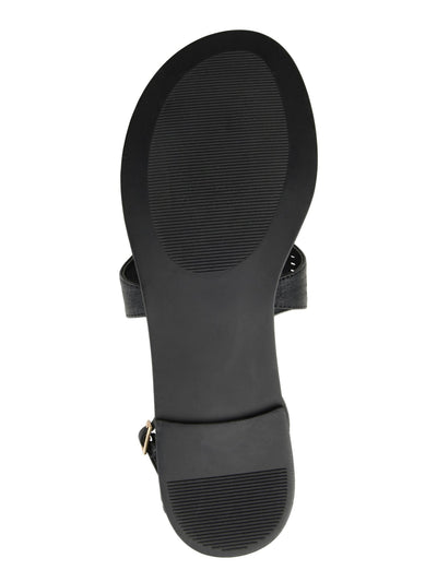 JOURNEE COLLECTION Womens Black Laser Cut Half-Caged Design Cushioned Ankle Strap Niobi Round Toe Buckle Thong Sandals 10
