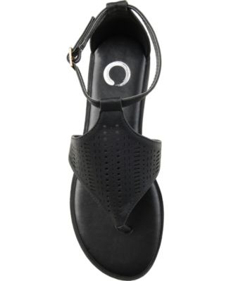 JOURNEE COLLECTION Womens Black Laser Cut Half-Caged Design Cushioned Ankle Strap Niobi Round Toe Buckle Thong Sandals 10