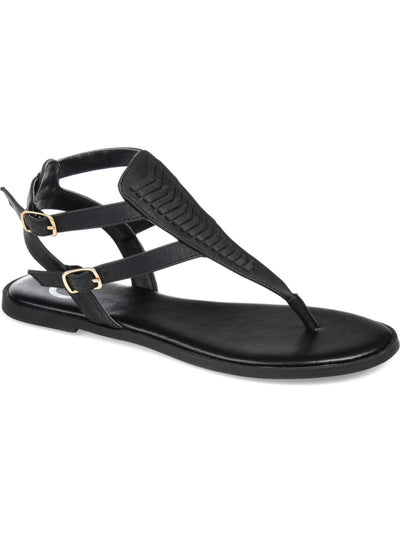 JOURNEE COLLECTION Womens Black Fishtail Weave Design Cushioned Strappy Harmony Round Toe Buckle Thong Sandals Shoes 8.5