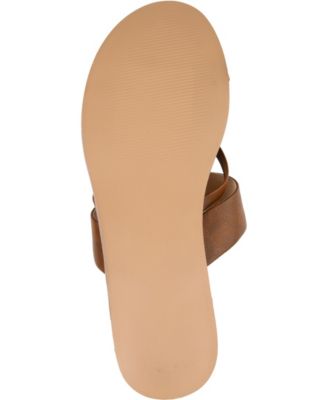 JOURNEE COLLECTION Womens Brown Toe-Loop Strappy Eevie Round Toe Wedge Slip On Sandals Shoes