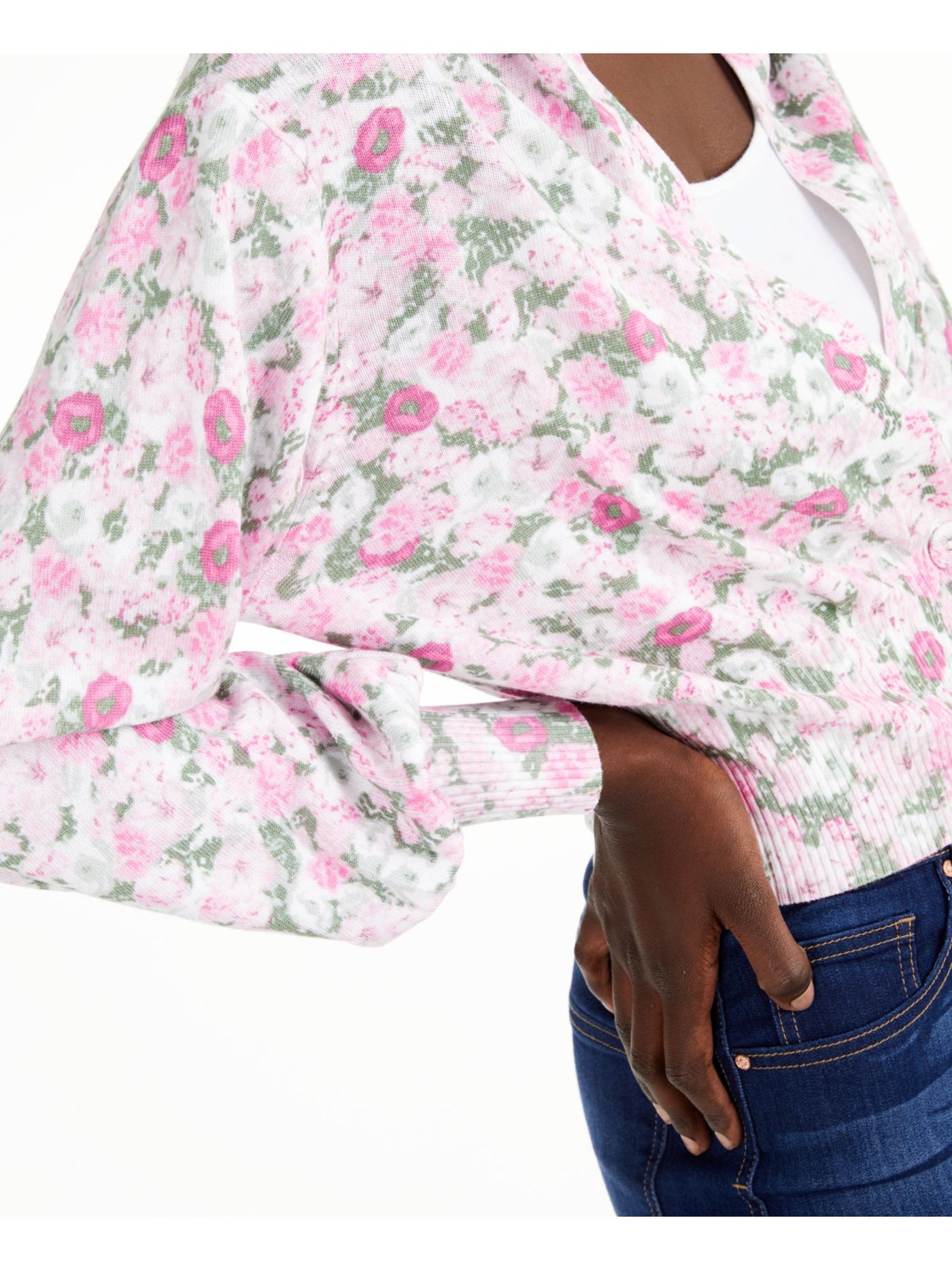 INC Womens Pink Floral Long Sleeve Open Cardigan Button Up Sweater Size: XL\XXL